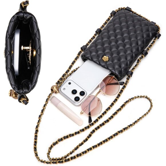 Quilted Mini Crossbody Bag Vegan Leather Compact Phone Purse for Women - Picture 5 of 7